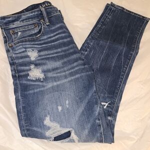 American Eagle Outfitters Distressed Blue Jeans Size 34W 32L Move Free Athletic